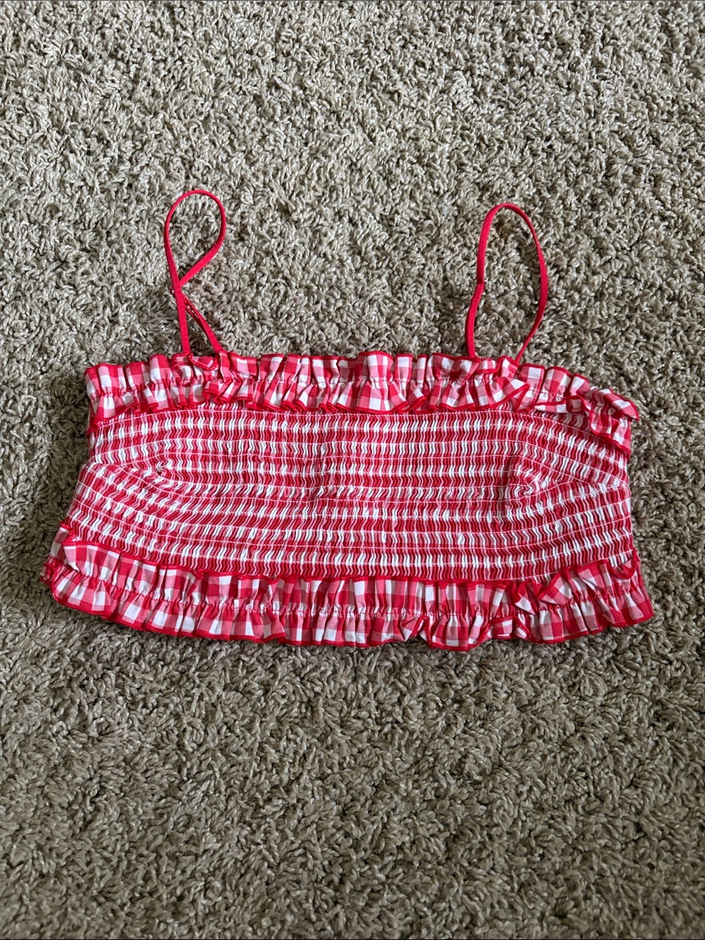 Colsie Gingham Smocked Ruffle Crop Top